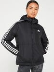 adidas Sportswear Women's 3 Stripe Essentials Insulated Hooded Jacket - Black, Black, Size Xs, Women