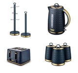 Tower Kettle Toaster Canisters Towel Pole Mug tree EMPIRE BLUE 4 Slice Kitchen