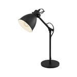 Eglo Priddy Table Lamp, 1 Bulb Vintage Table Light in Industrial Design, Retro Lamp, Bedside Lamp Made of Steel, Colour: Black, White, Socket: E27, incl. Switch