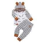 0-24 Months Baby Tops Pants Hat Outfits,Newborn Boy Girl Long Sleeve Feather Print T shirt Striped Pants Headband Clothes Set (Hooded Tops Pants, 12-18 Months)