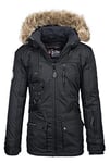 Geographical Norway Veste d'hiver pour homme - Modèle : Avoriaz - Manteau avec capuche en fourrure - Anorak chaud doublé - Veste à capuche d'extérieur pour l'hiver et l'automne, Noir, XL