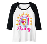 Womens Just A Girl Who Loves Skiing Winter Sports Ski Girl Kids Raglan Baseball Tee