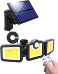 Lampe Solaire Exterieur Detecteur De Mouvement Projecteur 171 Led Lumiere Solaire Avec Telecommande, Etanche Ip65 Luminaire 3 Modes Éclairage Pour Jardin, Garage, Carport, Terrasse, Maison