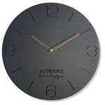 FLEXISTYLE Grande Horloge Murale ECO3 - Noire - sans Bruit de tic-tac - Diamètre : 50 cm - pour Chambre d'adolescent et Salon