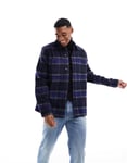 ASOS DESIGN Mens wool look shacket in dark blue check-Auburn - Sky Blue - Size 2XS