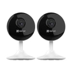 EZVIZ C1C 2 Pack Mini Home Security Camera Indoor, 1080P Wifi Camera, Home Secuirty Camera, 10M Night Vision, Motion Detection, Alarm, Two Way Audio, 2.4GHz Only, Alexa/Google/App Control