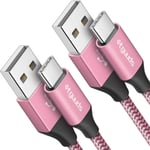 Câble USB C [1,8m, Lot de 2], Rose USB C vers USB Cable 3A Charge Rapide Nylon Chargeur Type C Cable pour Samsung Galaxy S23 S22 S21 S20 S10 S9 S8 Plus, A20 A12 A13 A21 A40 A50 M31