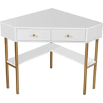 Goplus - Bureau d'Angle en Forme de l au Design Moderne avec 2 Tiroirs, étagère et Cadre Métallique,Table d'ordinateur d'angle Stable pour Salon,