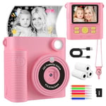 CKATE Kids Camera Instant Print, Kids Camera with 2 Shutters, 1080P HD 32G SD Card Instant Print Camera for Kids, Lovely Camera Gifts for Girls & Boys 3-12 Years Old - Flamingo Pink