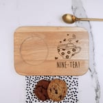 Engraved Tea & Biscuit Board -Nine-Tea Design - Wood Coffee Treat Board, 90Th Bi