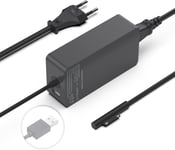 Chargeur Surface Pro, 15V Alimentation Pour Microsoft Surface Pro 11 10 9 8/Pro 7/Pro 7+/Pro 6/Pro 5/Pro 4/Pro 3/X, Surface Laptop, Surface Book, Surface Go Notebook/Tablette Chargeur Avec Port Usb