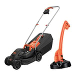 Black+Decker BEMW351GL2 Electric Lawnmower/Trimmer Kit (1,000 W, 32 cm Cutting Width, Triple Axial Cutting Height Adjustment, 35 L Grass Catcher Container, Includes 200 W Single-Handed Grass Trimmer)