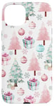 iPhone 15 Plus Pastel Pink and Sage Green Christmas Tree Holiday Pattern Case