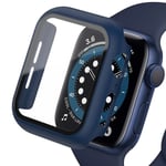 Härdat cover för Apple Watch Se Case 9 8 7 6 5 4 38 40mm Tillbehör Skärmskydd iWatch Series 44mm 45mm 41mm 42mm Midnight blue 8 Series 4654 SE 44MM