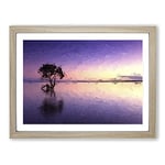 Tree Alone During A Purple Sunset In Abstract Modern Art Framed Wall Art Print, Ready to Hang Picture for Living Room Bedroom Home Office Décor, Oak A2 (64 x 46 cm)