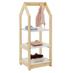 Étagère à vêtement enfant SALLY, garde-robe en pin massif montessori avec 3 étagères, penderie en bois couleur naturelle et blanc