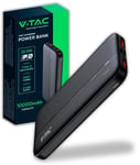 V-TAC Power Bank 10000 mAh avec Charge Rapide PD 22,5 W - PowerBank Chargeur Batterie Externe avec Port USB Type-C et 2 Ports USB-A - Compatible iPhone, iPad, Samsung, iPad, Xiaomi - Noir