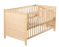 roba Lit Bébé Évolutif 70x140 - Réglable en Hauteur - 3 Barreaux Amovibles - 0 à 7 Ans - Naturel