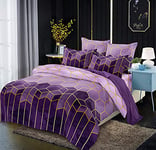 Housse de Couette 140x190 Lila Violet Adulte Parure de lit Microfibre 2 Pièces Sets de Housse de Couette Modern 3D Géométrique Ensemble Literie avec Fermeture éclair et 1x 65x65cm Taie d'oreiller