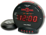 Geemarc Sonic Bomb - Extra Loud Alarm Clock with Tone and Volume Control, Bed Shaker and Snooze Function - For the Hard to Wake, Hard of Hearing and Deaf - UK Version