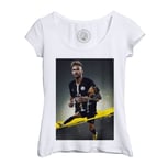 T-Shirt Femme Col Echancré Neymar Celebration But Paris Football Bresil Star Maillot Noir