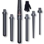 6-in-1 Hair Styling Set, Tourmaline Ceramic Curling Wands, Waver, Crimper - Anti-Static, Heat Resistant Glove & Clips