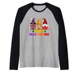 Halloween Thanksgiving Christmas Happy HalloThanksMas Gnomes Raglan Baseball Tee