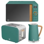 Swan Nordic Pine Green 1.7L Kettle, 2 Slice Toaster & 20L Digital Microwave Set