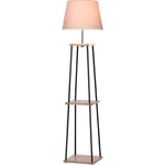 Homcom - Lampadaire design contemporain dim. 40L x 40l x 160H cm 40 w max. 3 étagères intégrées bois massif caoutchouc métal noir lin beige