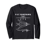 F-117 Stealth Aircraft Nighthawk Schematic Military Jet F117 Long Sleeve T-Shirt