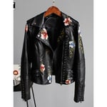 Blommönster Print Faux Mjuk Skinnjacka Dam Pu Motorcykel Kappa Kvinna Svart Punk Dragkedja Nit Ytterkläder Black Black XXL