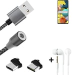 Data charging cable for + headphones Samsung Galaxy A51 5G + USB type C a. Micro