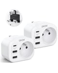 LENCENT 2 Packs Adaptateur Prise UK Anglaise Irlande Royaume-Uni Écosse Grande Bretagne Dubai avec 2 Ports USB 1 Port USB-C adapté à Angleterre, Adaptateur électrique Mâle UK Femelle France Type G