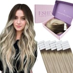 Fshine Adhesif De Cheveux Humains Dans Les Extensions 14 Pouces 35 Cm De Vrais Cheveux Humains 50 Grammes Balayage Brun Fondu Au Brun Cendré Et Blond Platine Dans Les Extensions De Cheveux Humains