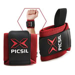 PICSIL Bracelets pour Musculation, Support de Poignet Solide avec Passant de Pouce, Bande Flexible Faite en Coton Extensible, Idéale pour l’Haltérophilie, Boxe, Crosstraining, WODs, Unisex, Rouge