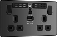 BG Electrical Double Switched Power Wall Plug Socket with Type A USB Charging Port and Wi-Fi Extender, Evolve, Black Chrome, 13A, PCDBC22UWRB