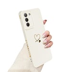 Newseego Coque Compatible avec Samsung Galaxy S21 FE 5G Etui pour Filles Femmes, Doré Amour Coeur Motif Doux Silicone Liquide Mignon Coeur Bord Antichoc Housse de Protection pour Samsung S21 FE-Blanc