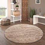 Paco Home Tapis De Salon Poil Long Rond Salon Tapis Shaggy Moderne Poil Long Fausse Fourrure Moelleux Monochrome, Dimension:80 cm Rond, Couleur:Beige