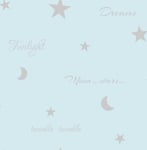 TEAL BLUE SILVER TWILIGHT MOON & STARS FEATURE WALLPAPER FINE DECOR FD40745