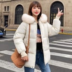 Doudoune Femme Mode Doudounes Femmes Manteau d'hiver Court Fourrure À Capuche Épaissir Chaud vers Le Bas Coton Rembourré Veste d'hiver Femmes XXL Beige