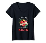 Womens Scottish Kilt Heart Crown I'm Only Here For The Men In Kilts V-Neck T-Shirt