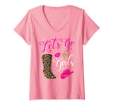 Womens Let's Go Girls t Shirt Pink Leopard Print Cowboy Hat Cowgirl V-Neck T-Shirt