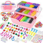 Sanlebi 15000+ Pcs Loom Band Kit - 32 Colors DIY Rubber Loom Bands, Charm Bracelet Making Kits with Loom Band Board in Craft Storage Box for Girls Boys