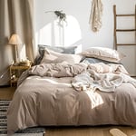 Sedefen Housse de Couette 140 x 200 cm Coton lavé Kaki Taupe Couleur Unie - Parure de Lit 1 Personnes avec Fermeture Éclair - Aspect ridée Naturel Housse Couette avec 1 Taie d'oreiller 65x65 cm