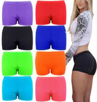 Womens Girls Stretch Hot Pants Short Black Neon Mini Dance Colours Gym Cycle8-16