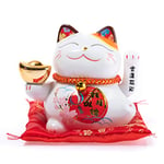 lachineuse - Chat Maneki Neko - Statuette Chat Japonais Porte Bonheur - Bras Mobile - Objet Kawaii Déco - Lucky Cat Porcelaine - Chat Chinois Asie Décoration - Chance, Bonheur, Fortune