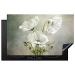 KitchenYeah© Protection Plaque Induction 85x52 cm Protege Deco Cuisine Cache Protège De Cuisson Accessoire Fleurs - Nature morte - Coquelicot - Blanc - Botanique