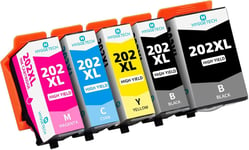 202xL Lot de 5 Cartouches d'encre compatibles 202xL 202 xL compatibles avec Expression Premium xP-6000 xP-6005 xP-6100 xP-6105