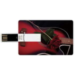 4G USB Flash Drives Credit Card Shape Red and Black Memory Stick Bank Card Style Spanish Musician Portugal Hand Made Guitar with Romance Theme Love Rose,Ruby and White Waterproof Pen Thumb Lovely Jum