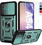 Lot De 2 Coques De Protection Pour Appareil Photo Samsung Galaxy A54 Avec Film De Protection D'écran, Anneau En Métal À 360 Degrés Et Résistant Aux Chocs Pour Samsung A54 Vert